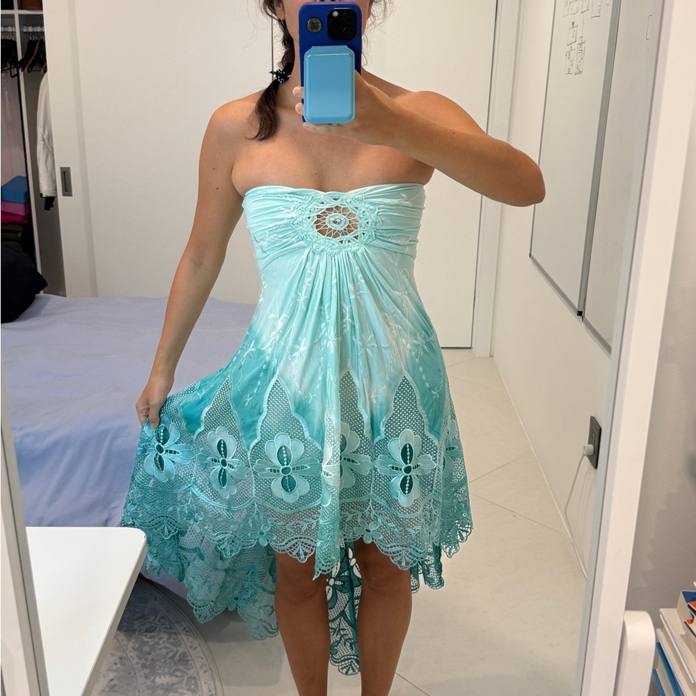 Strapless Aqua Lace Dress